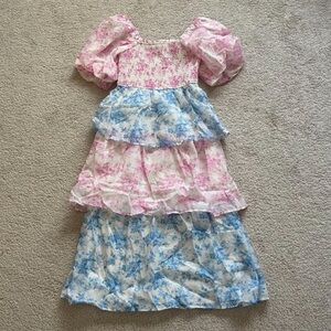 Pink and blue floral midi dress